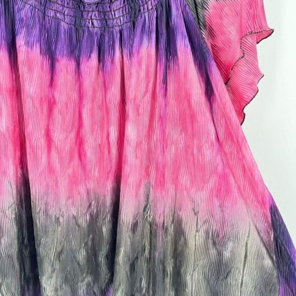 Essentials Women’s Y2K Color Block‎ Crinkle Blouse Purple Pink black flowy 1X - Picture 4 of 9